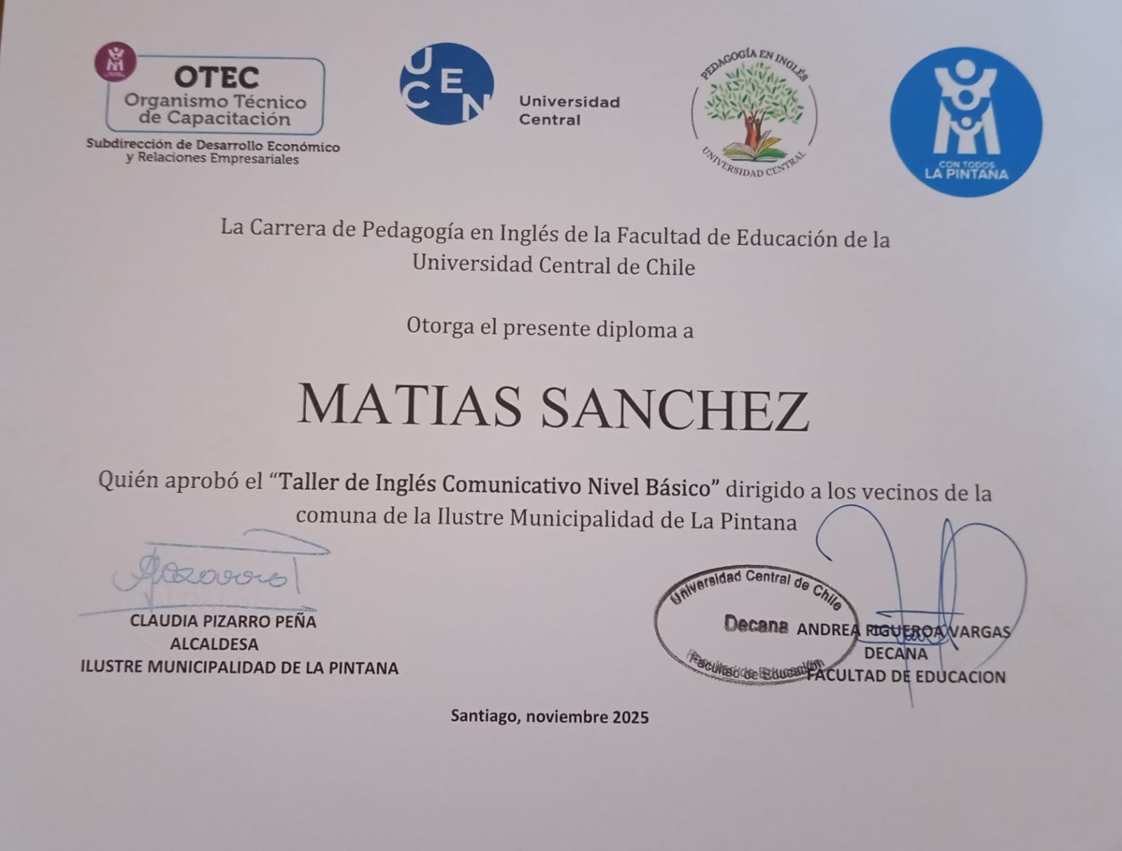 Certificado Certificación de inglés A2