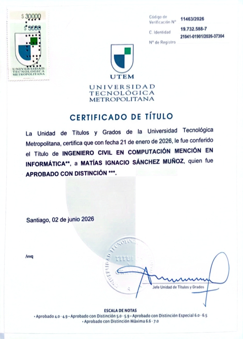 Certificado Ingeniero Civil en Computación Mención Informática